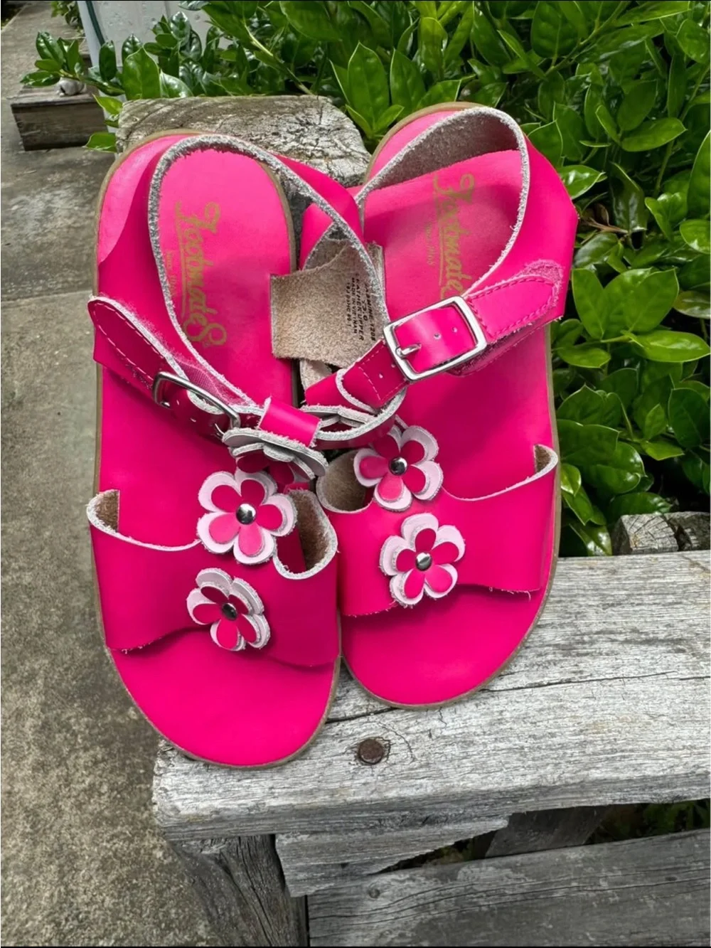 FootMates Girls Bright Pink Floral Buckle Sandals